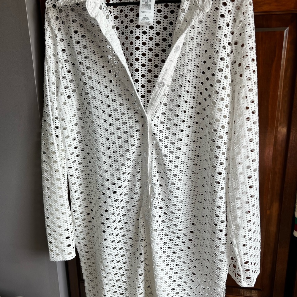White Eyelet Long Sleeve Cover-Up